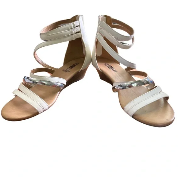 Seychelles White Silver Sz8 Strappy Gladiator Style Ankle Strap Wedge Sandals - Picture 5 of 6